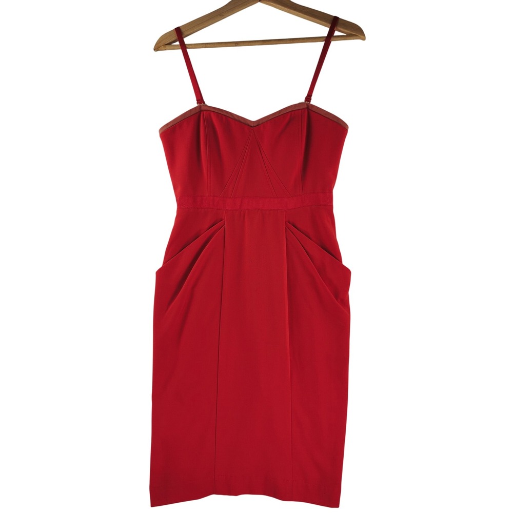 BCBGMAXAZRIA Daphne Red Berry Sheath Cocktail Dress Size 2 Bodycon Midi Party